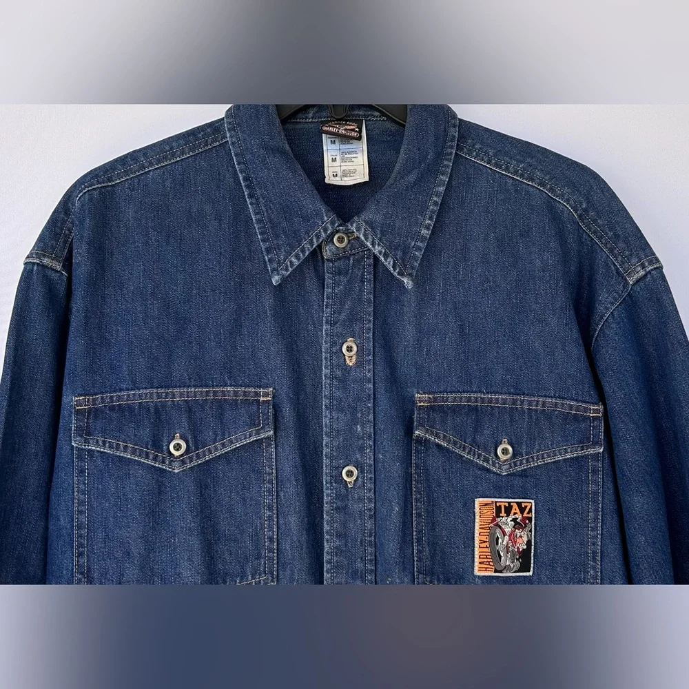 Harley Davidson x Warner Bros Taz Men’s Denim Button‎ Up Shirt Size Medium